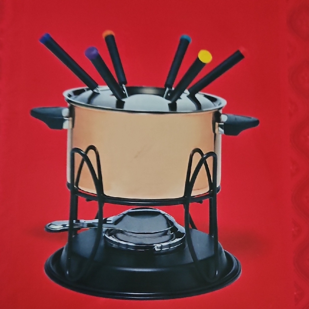 Copper Meat Fondue Set with Black Handles By Trudeau